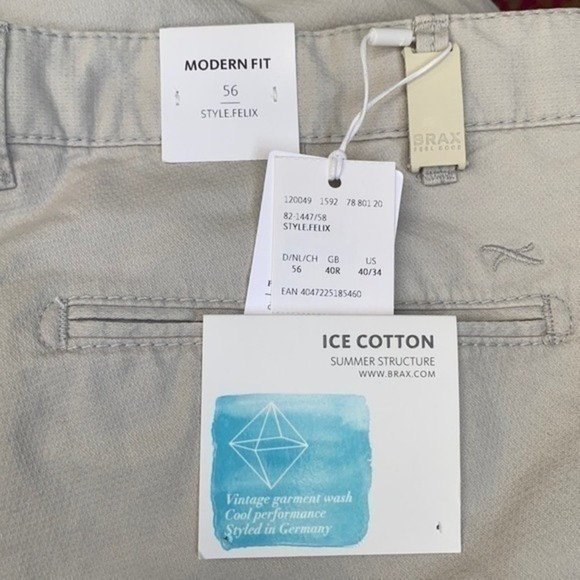 Brax Felix Modern Fit Ice Cotton Vintage Cream Wash Chino Pants Size 40x34 - Picture 4 of 5